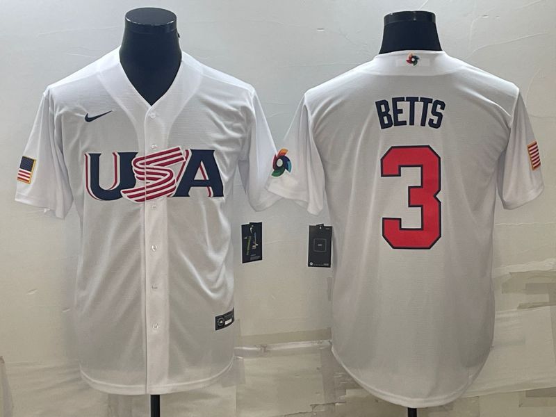 Men 2023 World Cub USA #3 Betts White Nike MLB Jersey9->more jerseys->MLB Jersey